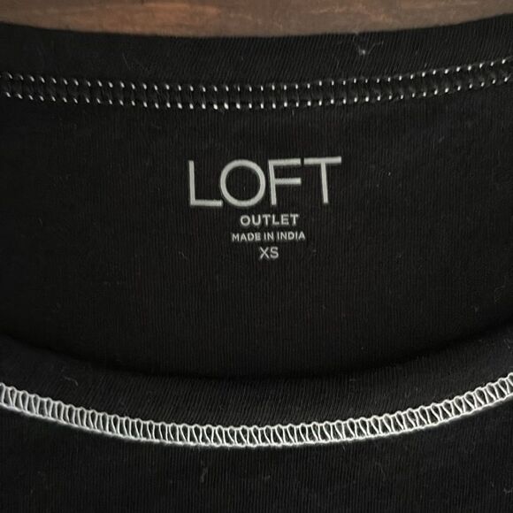 LOFT Outlet Short Puff Sleeve Black Cotton Top Size XS - Picture 7 of 9